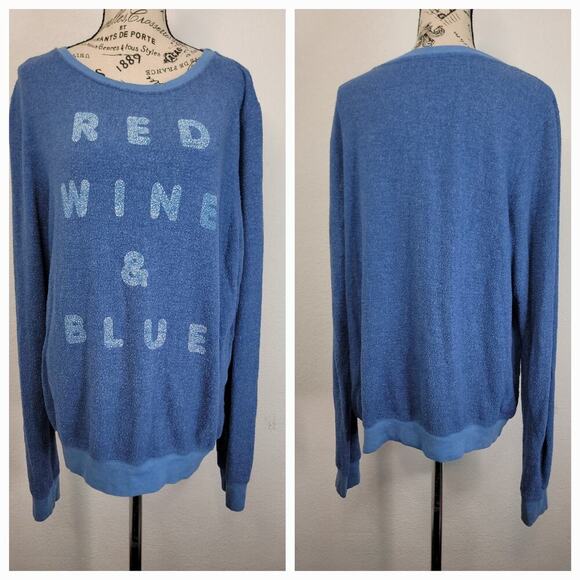 Wildfox Sweatshirt Womens SZ L Red Wine & Blue Statement Beach Graphic Blue - Picture 1 of 9